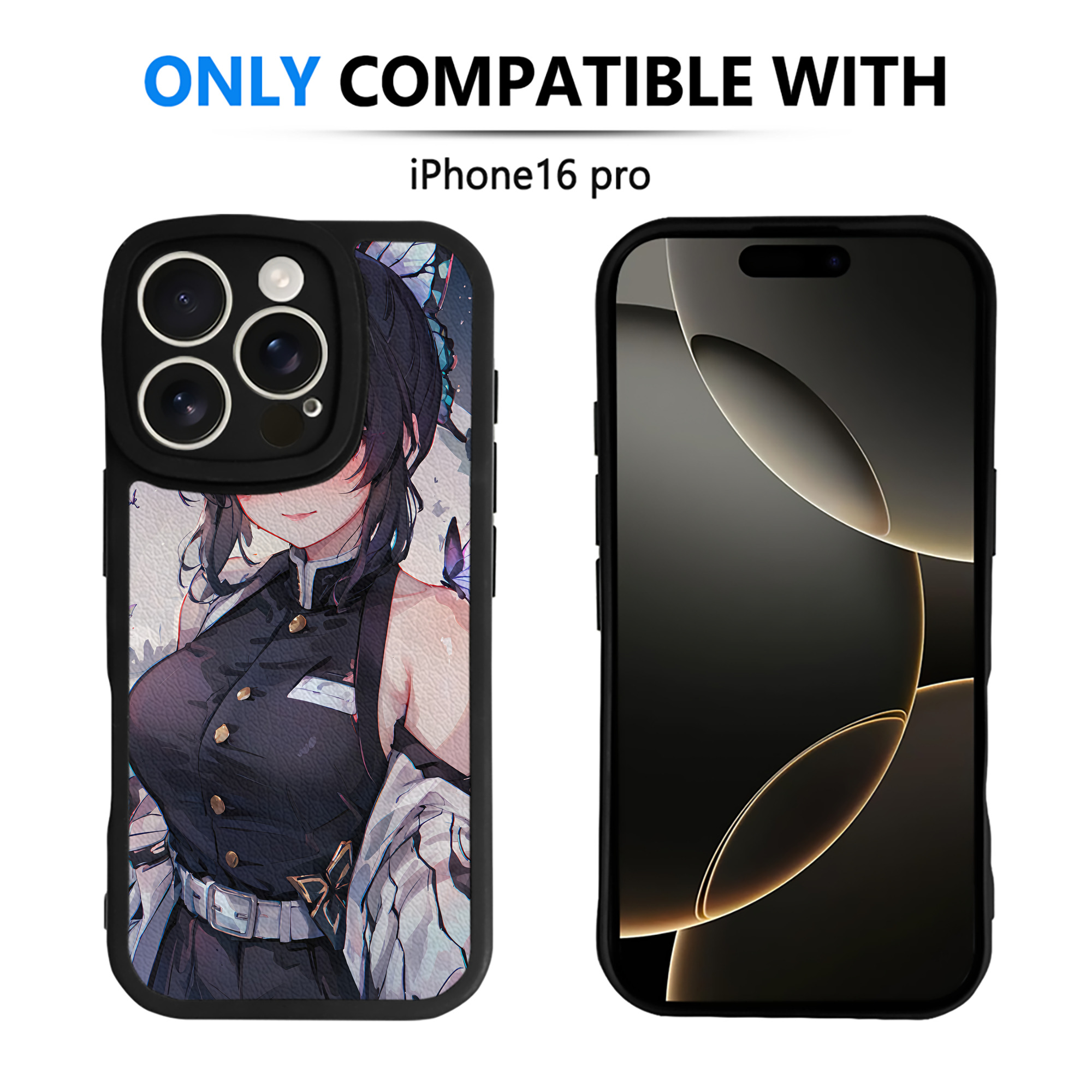 （画像用） 鬼滅の刃（きめつのやいば）蟲柱-胡蝶 しのぶ／こちょう しのぶ Kochou Shinobu 【iPhone 16シリーズ対応】シリコンスマホケース（レザー調） 材質：シリコン